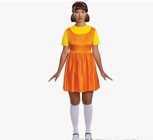 Official Squid Game Young-Hee Doll Halloween Costume Adult Small Dress & Wig